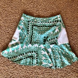 Green and White A-Line Zip Back Skirt Size S